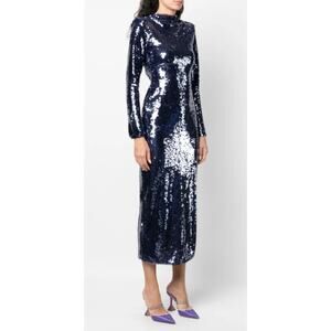 SELF PORTRAIT back cutout sequin long sleeve Open Back  blue midi dress size 0